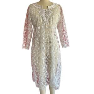 Womens Dress Size Small White Lace Handmade Sheer Cover Up Beach Wedding